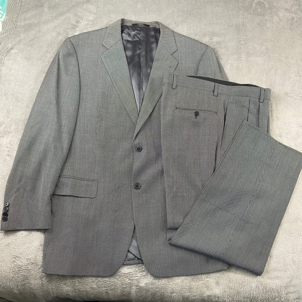 Joseph Abboud Suit Mens 42R W36 Grey Worsted Wool 2-Button‎ Pleated Made in USA